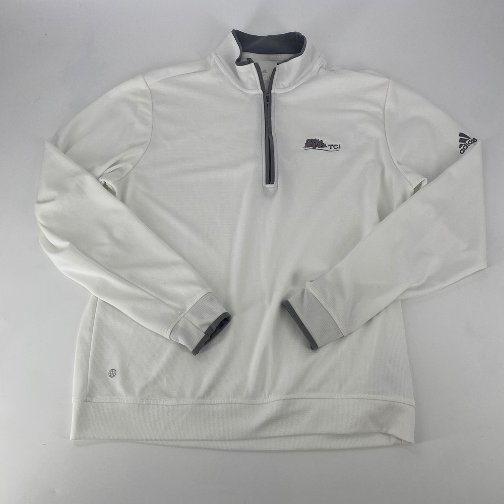 Adidas Mens Pullover Golf Jacket Quarter Zip White TCI Logo Athleisure Size M